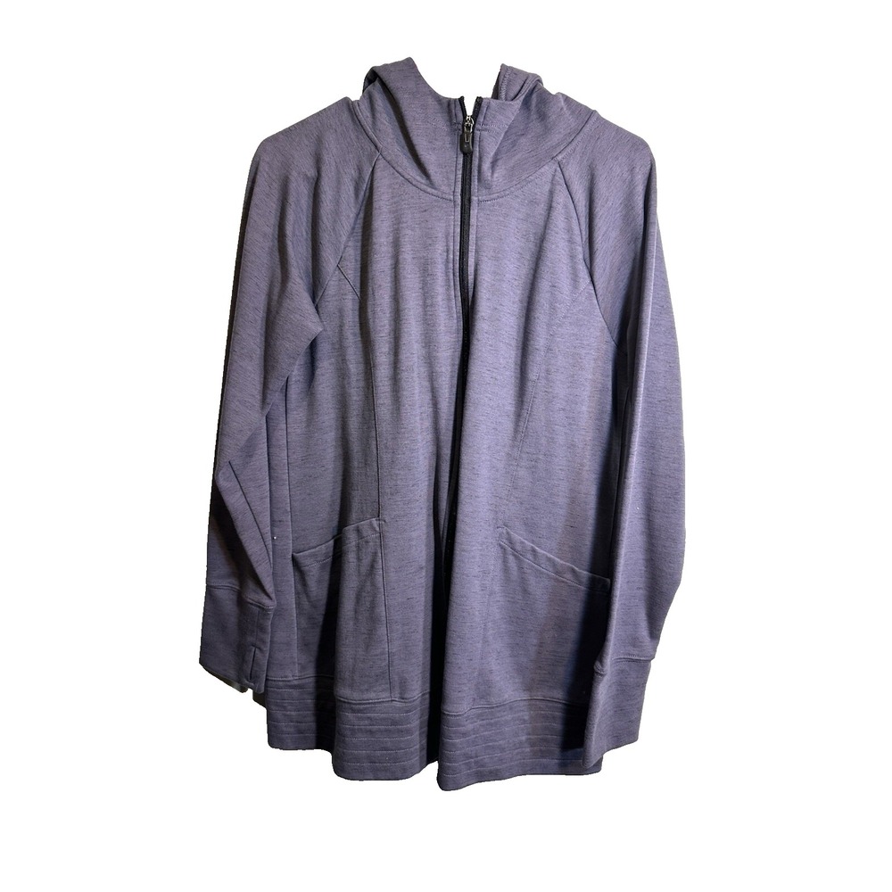 tek gear‎ womens purple long sleeve coat hood size large thumb holes